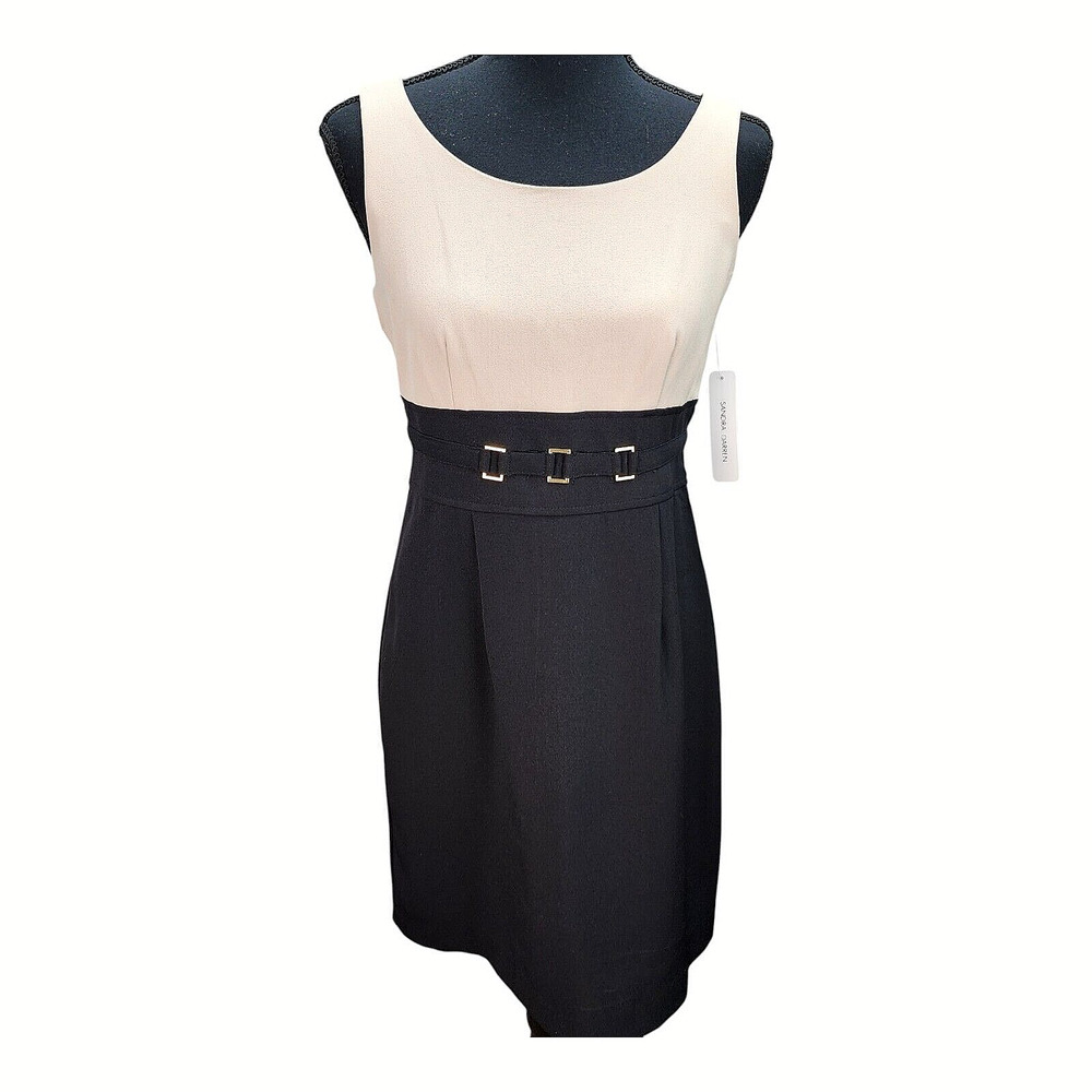 NWT Sandra Darren Petite 4P Black Tan Knit Shift Dress Lined Career Office Churc - Picture 3 of 15
